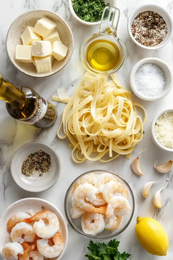 Creamy seafood pasta served in a bowl.