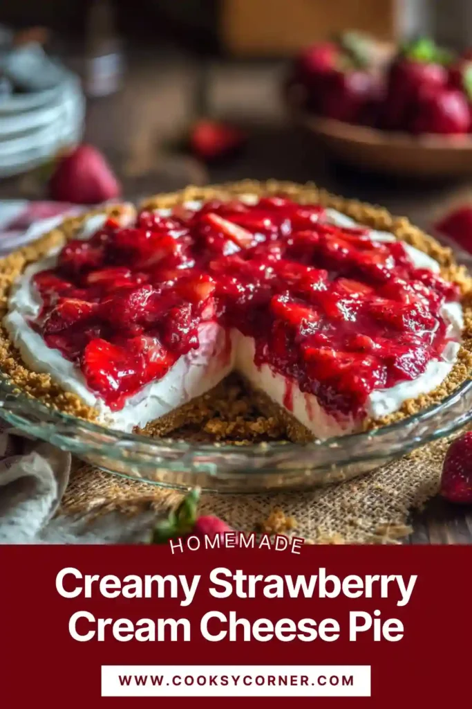 Homemade Irresistibly Creamy Strawberry Cream Cheese Pie topped with fresh strawberries piled toward the center for a beautiful finish.