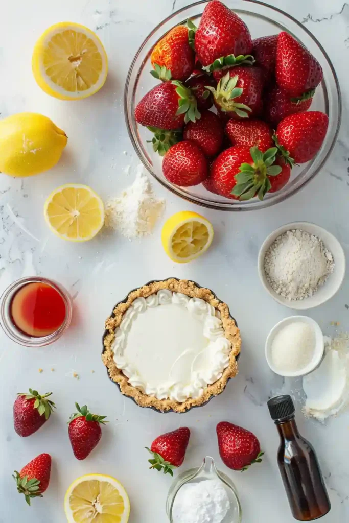 Close-up of Irresistibly Creamy Strawberry Cream Cheese Pie highlighting creamy texture and bright strawberry topping.