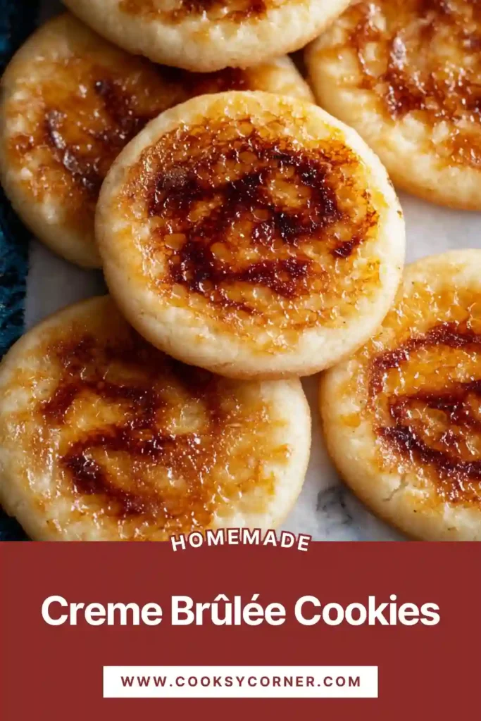 Freshly made Creme Brûlée Cookies arranged on a dessert plate, golden and glossy.