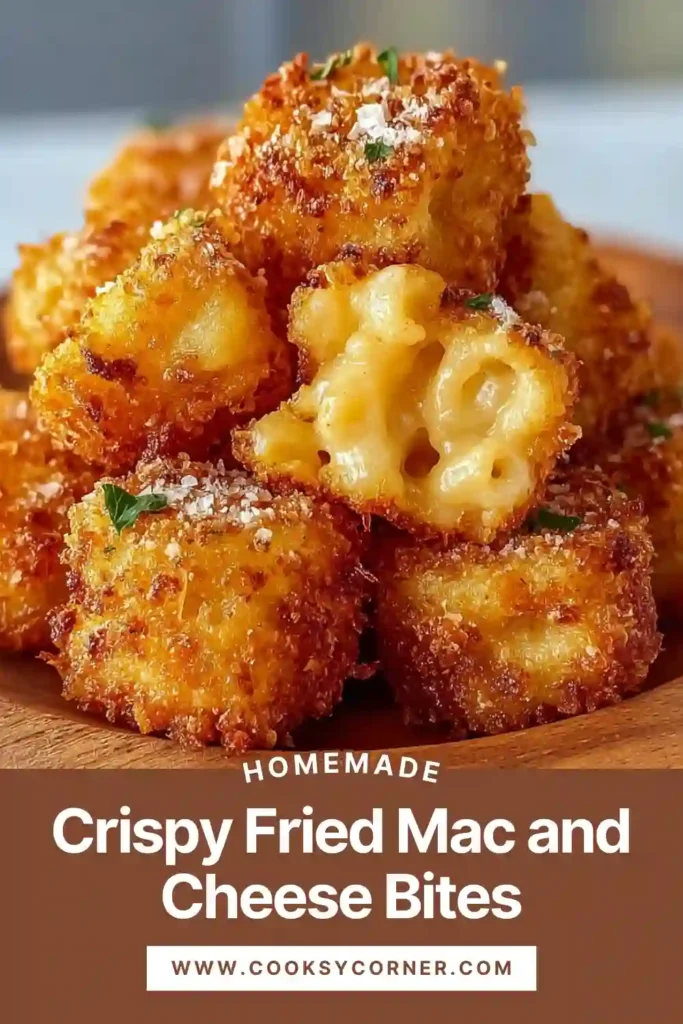 Freshly fried mac and cheese bites arranged for serving with marinara and ranch dips.