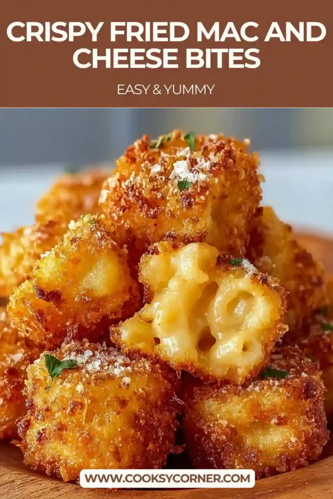 Close-up of crunchy mac and cheese bites showing melted cheddar inside and crispy panko exterior.