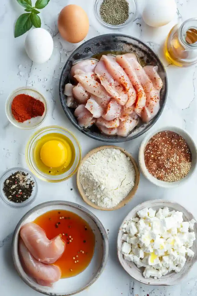 Close-up of hot honey feta chicken highlighting texture and glaze.