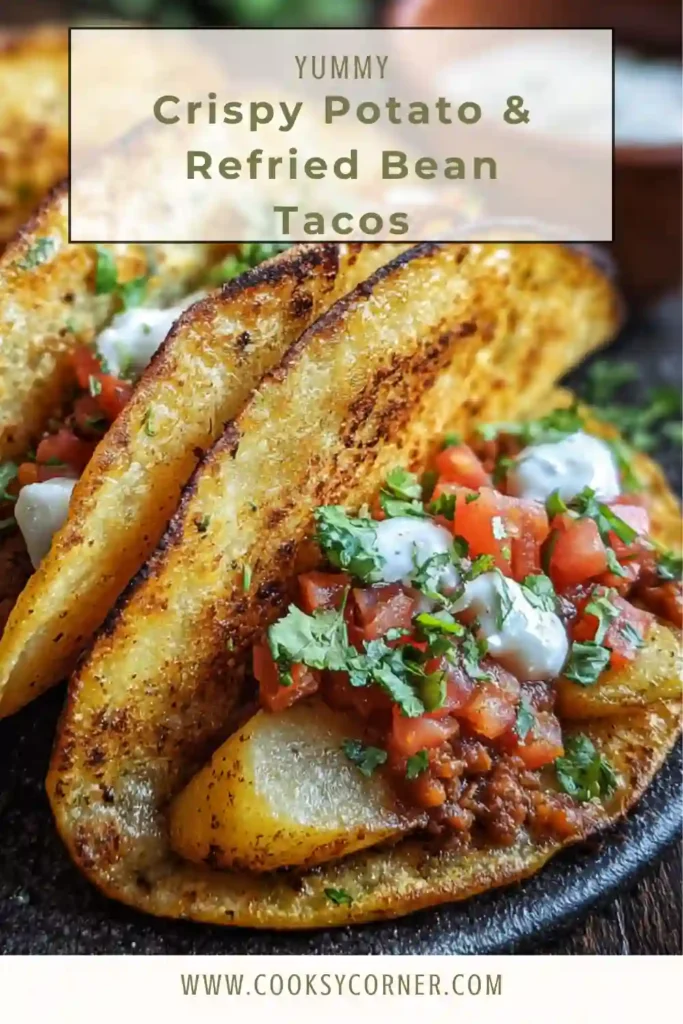 Roasted potatoes and creamy refried beans layered in soft tortillas. These Crispy Potato & Refried Bean Tacos look warm and satisfying.