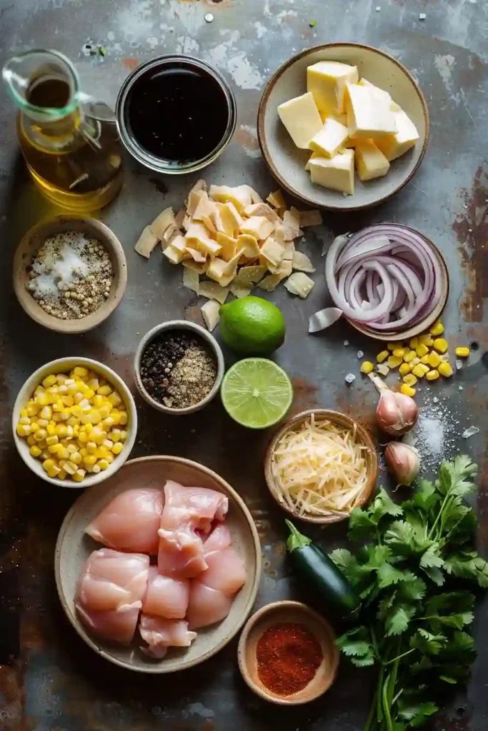 Chicken poblano black bean soup garnished with fresh cilantro and lime.