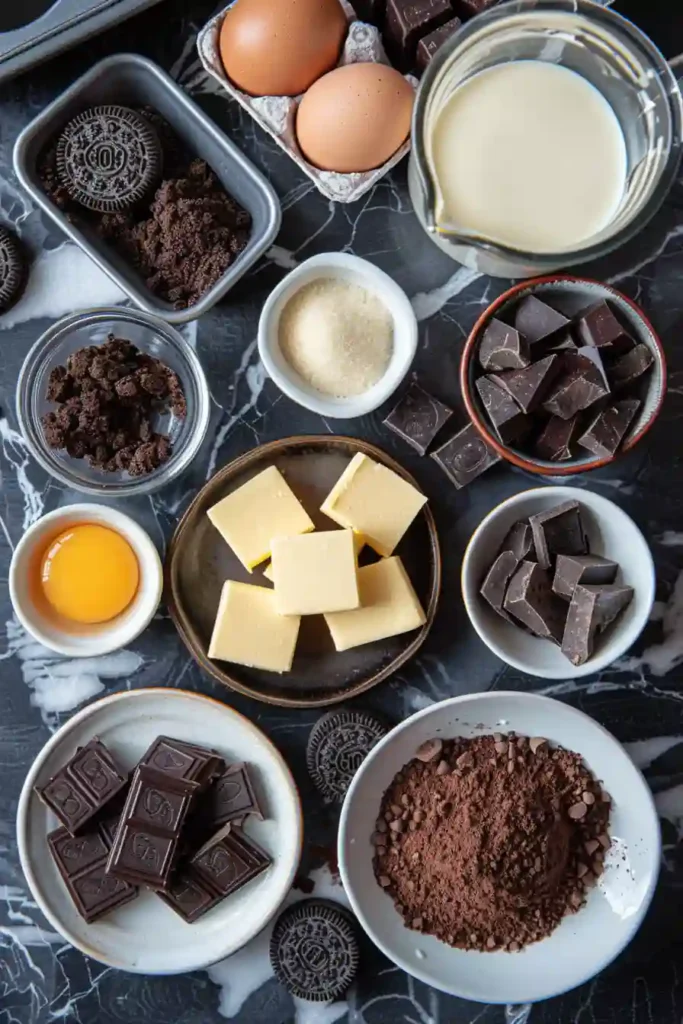 Chocolate cheesecake dessert bars arranged for serving with glossy ganache.