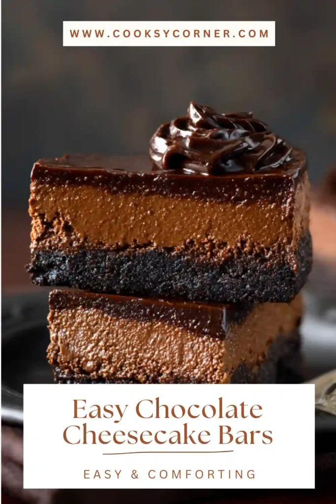 Easy Chocolate Cheesecake Bars sliced neatly with ganache topping and Oreo crust visible.