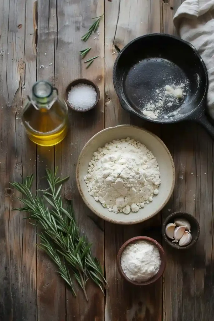 Rustic garlic rosemary skillet bread served warm.
