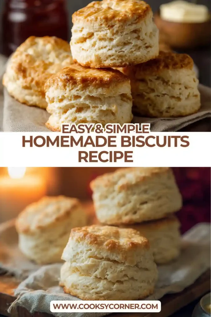 Close-up of flaky easy homemade biscuits showing tender layers and crisp edges, perfect for breakfast or dinner.