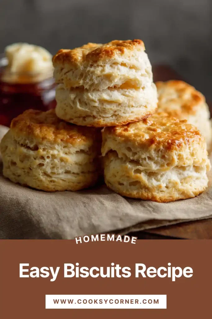 Freshly baked easy homemade biscuits with flaky layers and golden tops served warm on a baking tray. These biscuits are buttery, soft, and made from scratch.
