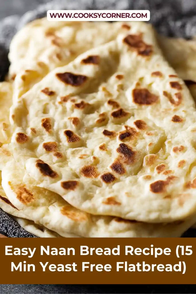 Yeast-free naan bread stacked and served warm on a plate.