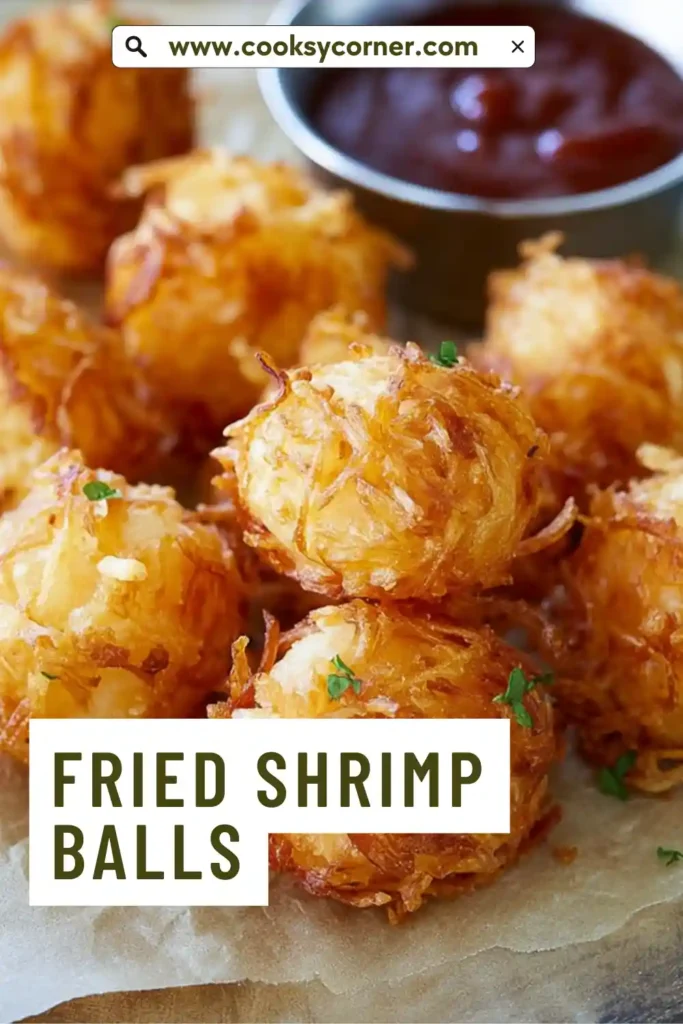 Fried shrimp balls served hot with crispy golden coating and dipping sauce.