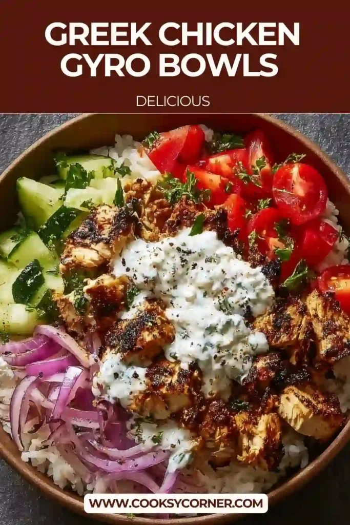 Mediterranean Greek chicken gyro bowls made with tender chicken, fresh herbs, and classic toppings. A balanced and flavorful dinner option.
