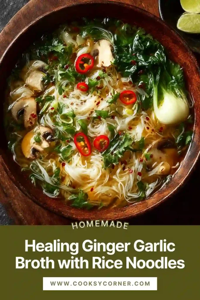 Nourishing ginger garlic soup with turmeric and vegetables.