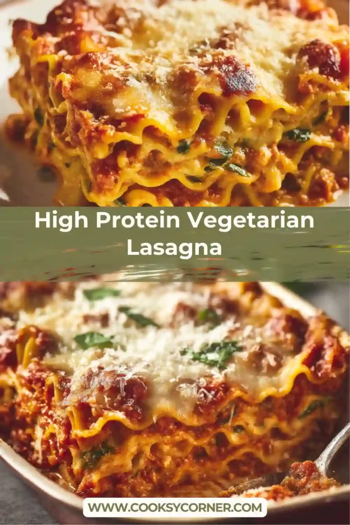 Baked veggie lasagna topped with mozzarella and parmesan.