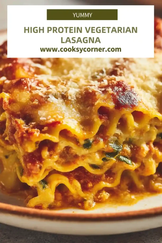 Sliced vegetarian lasagna showing ricotta filling and vegetable layers.