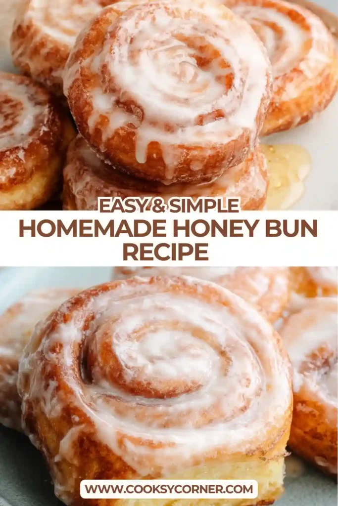Close-up of homemade honey bun sliced open revealing fluffy dough and cinnamon sugar swirl.