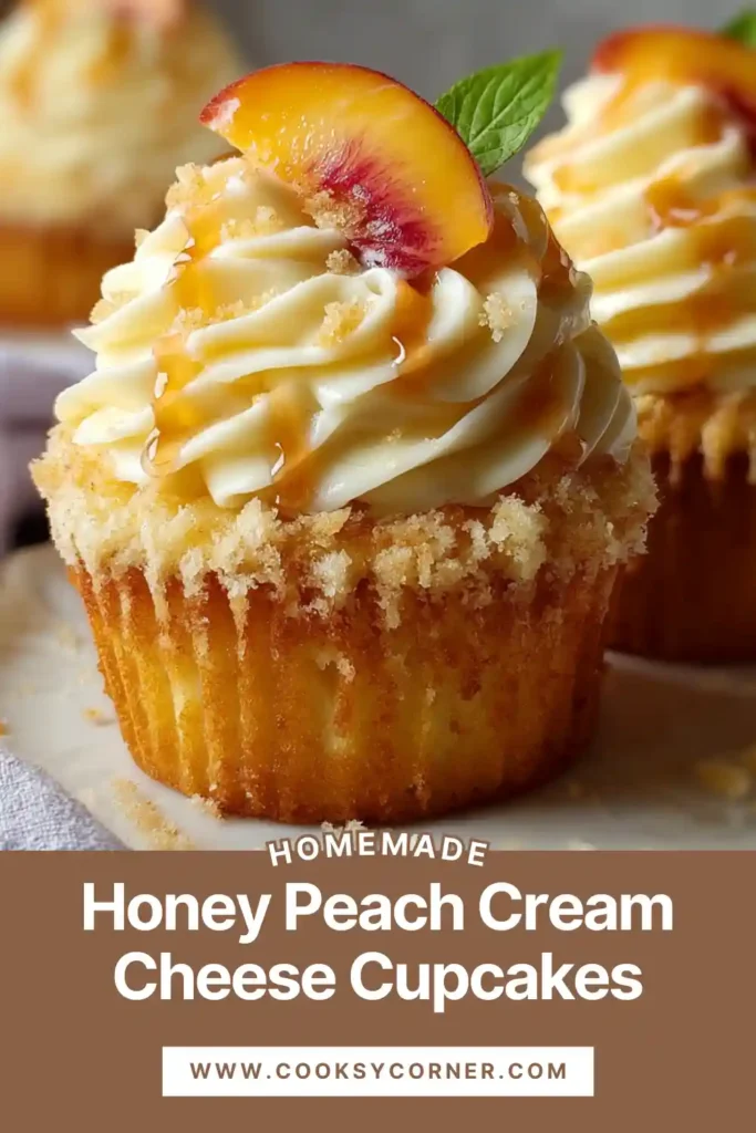 Homemade Honey Peach Cream Cheese Cupcakes with natural honey sweetness and rich frosting.