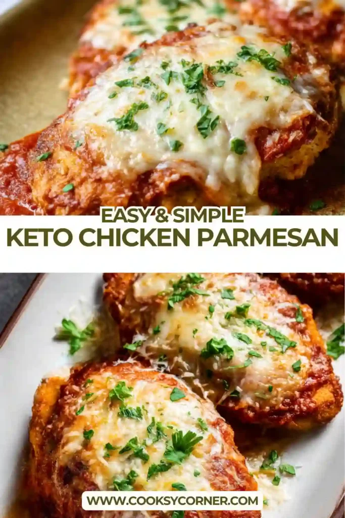 Low-carb chicken parmesan with almond flour crust.