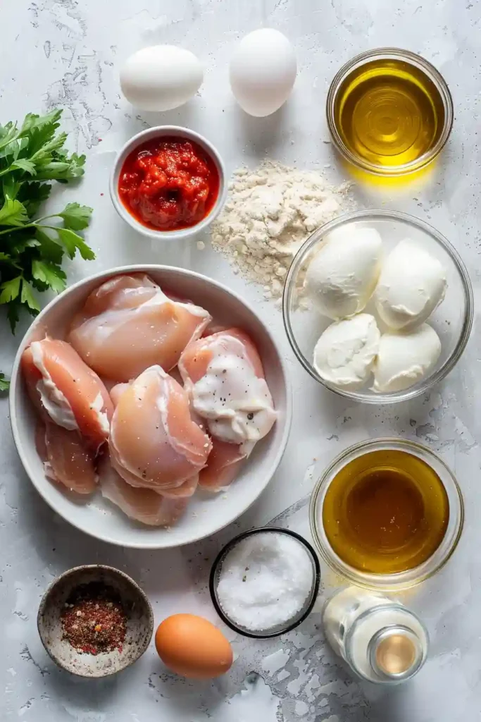 Gluten-free chicken parmesan with mozzarella.