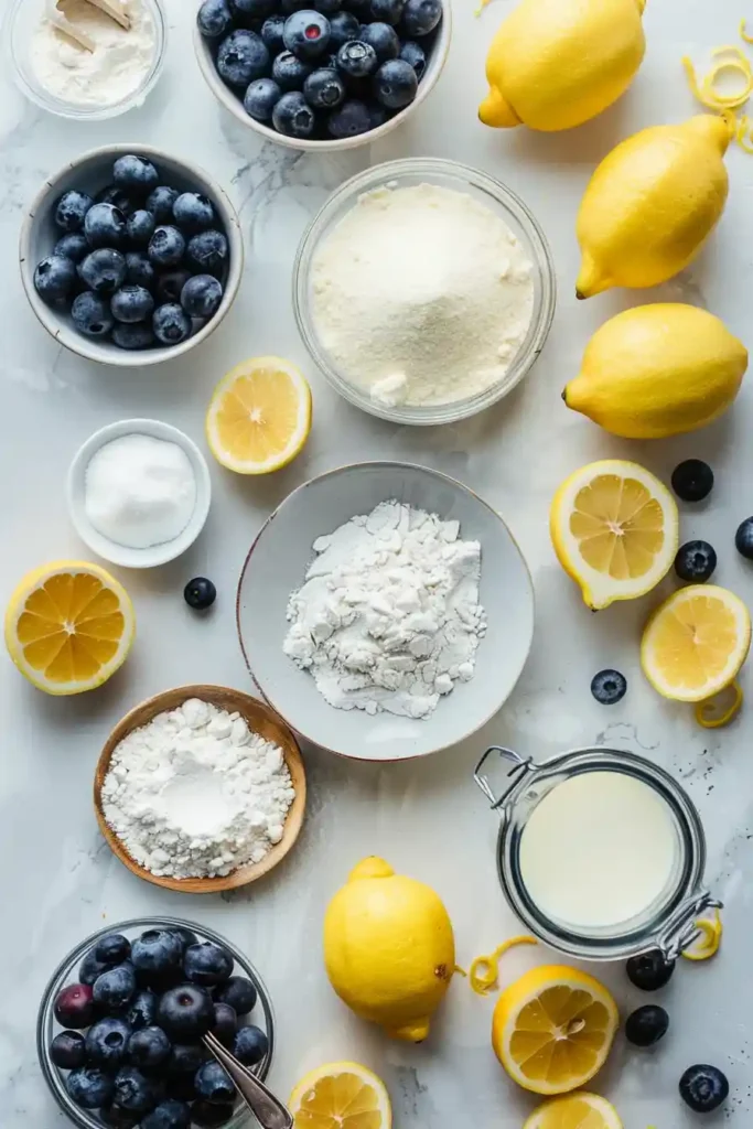 Bakery-style lemon blueberry cake with smooth frosting and fresh blueberries.