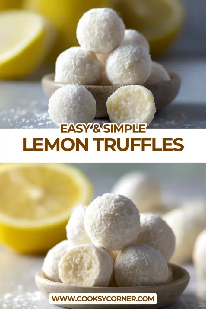 White chocolate lemon truffles served on a dessert plate, showcasing their creamy interior and fresh citrus aroma.