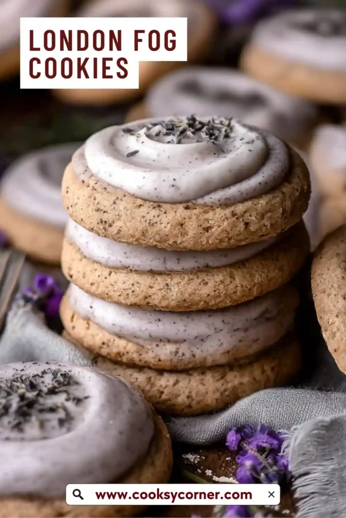 Frosted London Fog cookies with delicate lavender flavor.