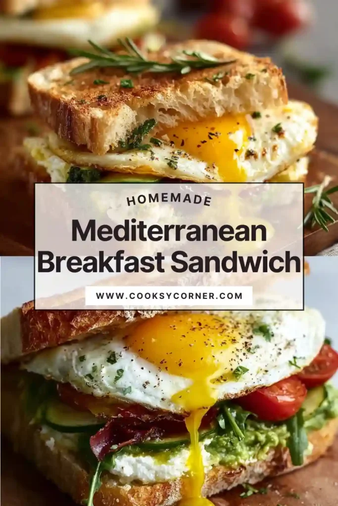 Fresh Mediterranean-style breakfast sandwich served warm with vegetables and herbs.