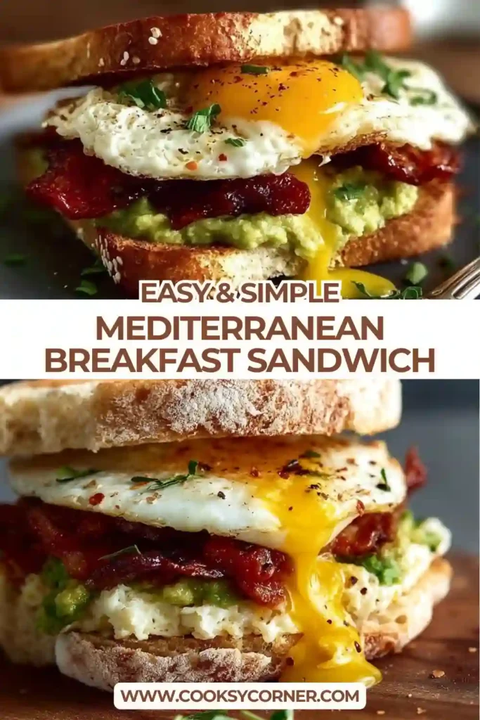 Avocado egg breakfast sandwich topped with microgreens and red pepper flakes.