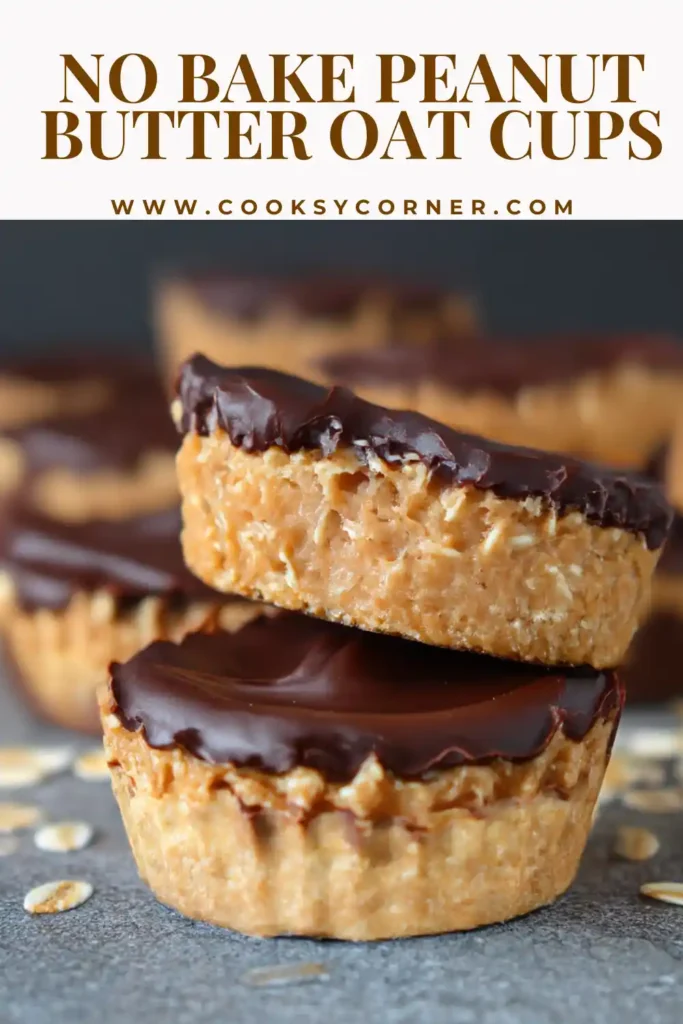 Chocolate-topped peanut butter oat cups made without baking.