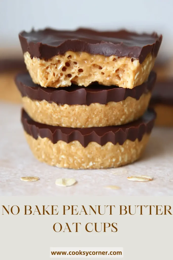 No bake peanut butter oat cups topped with chocolate and set in muffin liners.