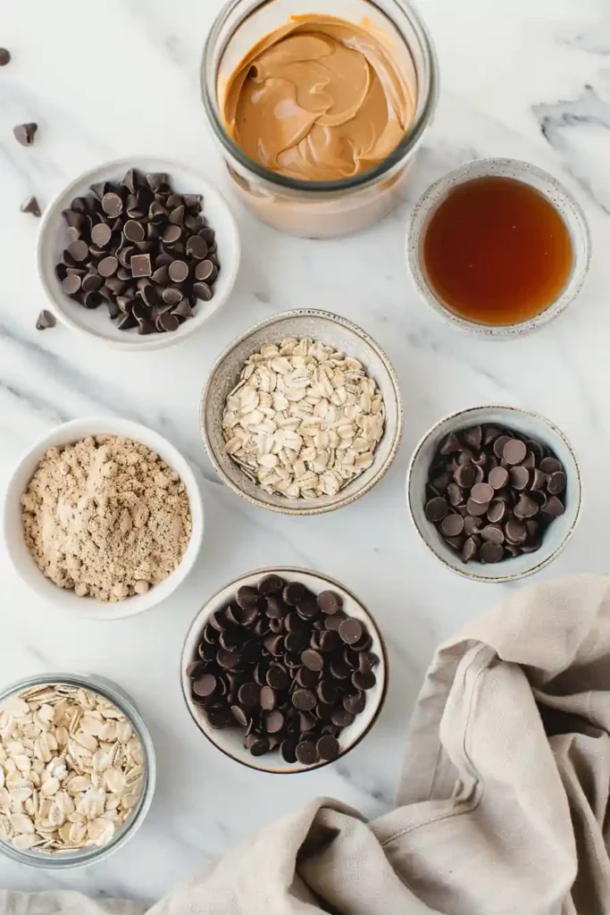 Healthy no bake oat cups with peanut butter and chocolate.