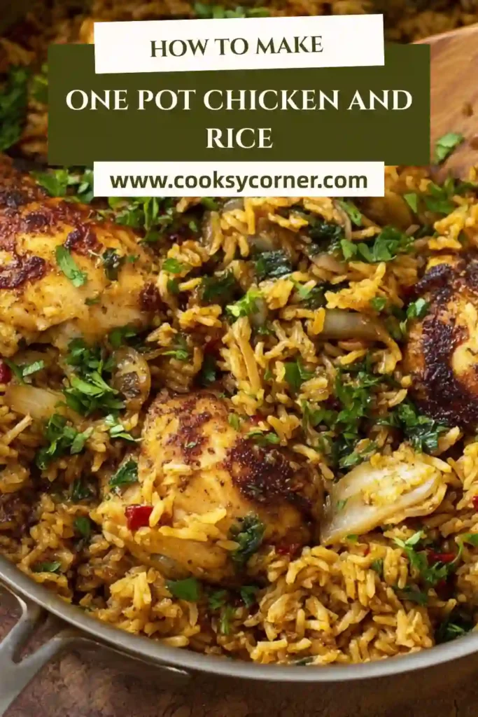 Skillet chicken and rice with fluffy grains and browned chicken.