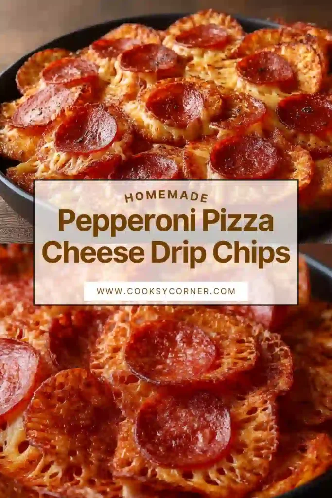 Pizza cheese chips with pepperoni and bubbling cheese edges.