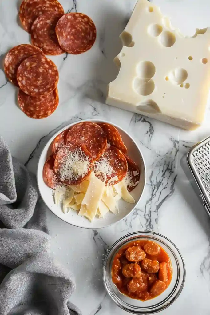 Cheesy pepperoni pizza chips served as a snack.