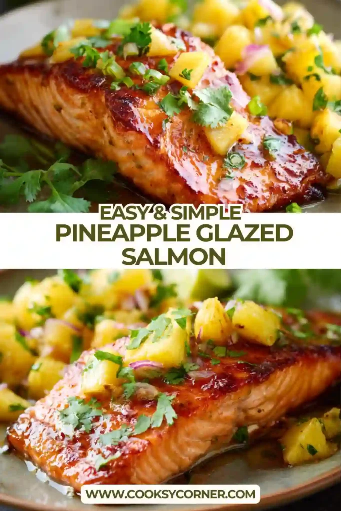 Baked pineapple glazed salmon with fresh cilantro garnish.