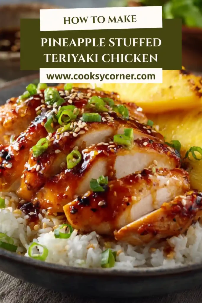 Pineapple Stuffed Teriyaki Chicken baked until caramelized with glossy teriyaki sauce and juicy pineapple inside tender chicken breasts.