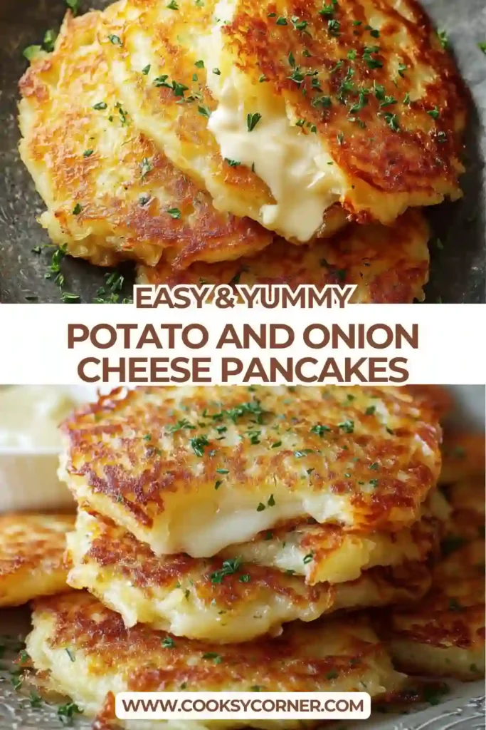 Crispy potato pancakes made with grated onion and potatoes, finished with tomato and mozzarella cheese topping.