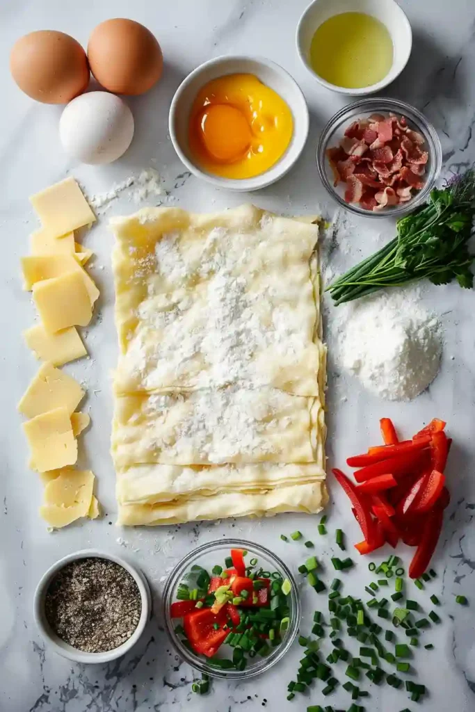 Homemade Puff Pastry Breakfast Pizza with flaky layers and savory egg topping, baked to golden perfection.