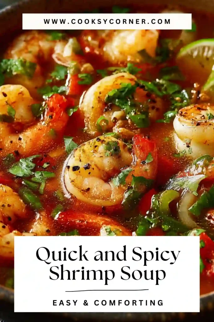 Homemade spicy shrimp soup with bold spices and fresh herbs ready to serve.