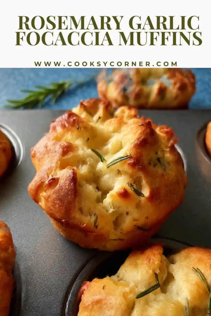 Soft focaccia muffins topped with rosemary, garlic, and flaky finishing salt.