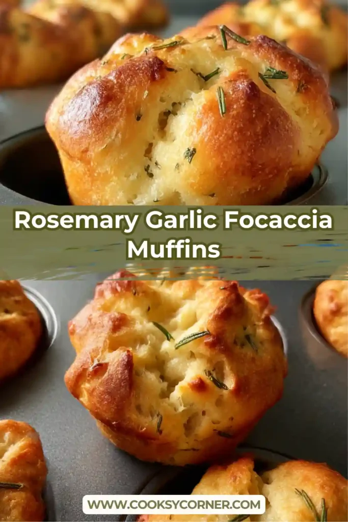 Rosemary garlic focaccia muffins baked golden with olive oil and fresh herbs in a muffin pan.