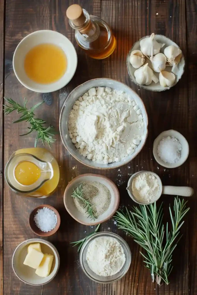Freshly baked focaccia muffins brushed with butter and sprinkled with herb salt.