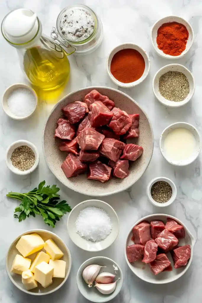 Close-up of slow cooker garlic butter beef bites.