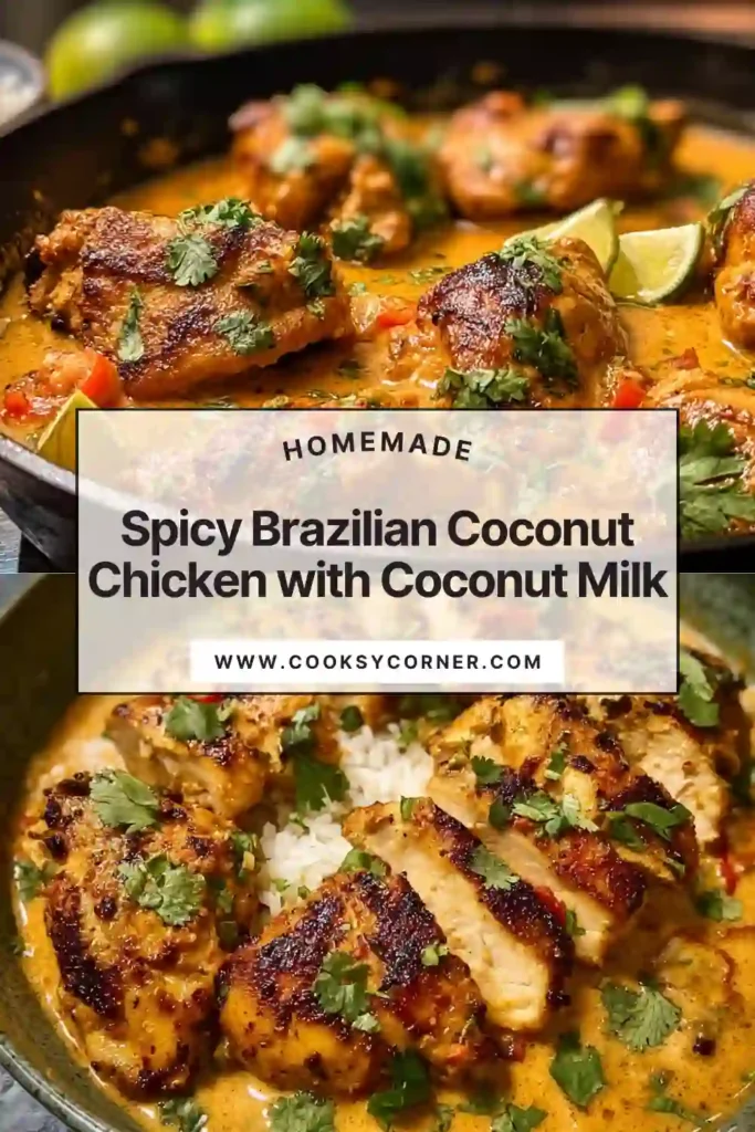 Creamy Spicy Brazilian Coconut Chicken made with coconut milk, paprika, and lime. A one-pan Brazilian chicken recipe perfect for dinner.