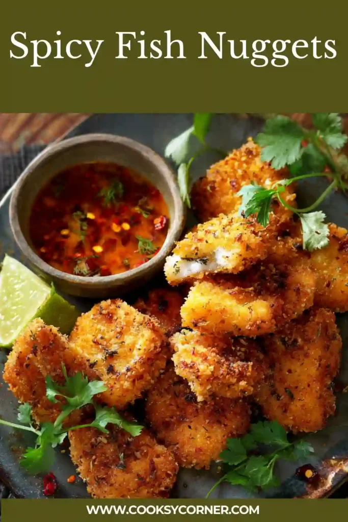 Spicy fish nuggets with a crispy golden coating served hot and fresh with dipping sauce. These homemade fish nuggets are crunchy and flavorful.
