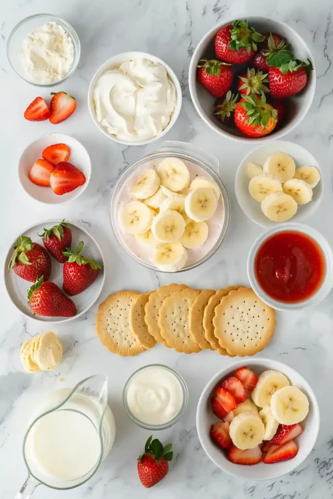 Homemade Strawberry Banana Pudding served chilled with fresh strawberries and banana slices. A rich and creamy fruit pudding dessert.