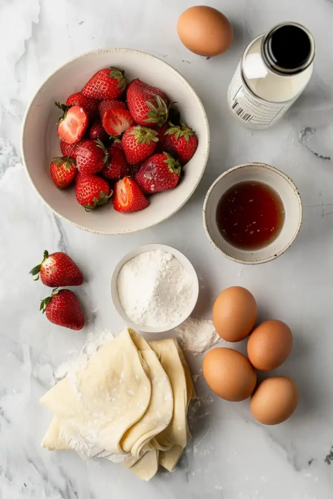 Close-up of strawberry cream cheese danish showing flaky texture.