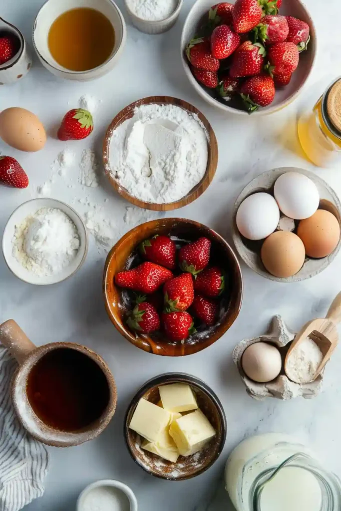 Strawberry muffins filled with cream cheese and topped with buttery crumbs.