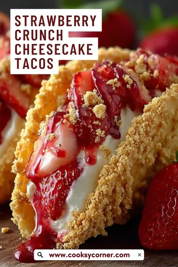 Homemade Strawberry Crunch Cheesecake Tacos topped with fresh strawberries and pecans. A simple no bake cheesecake dessert with rich texture and flavor.